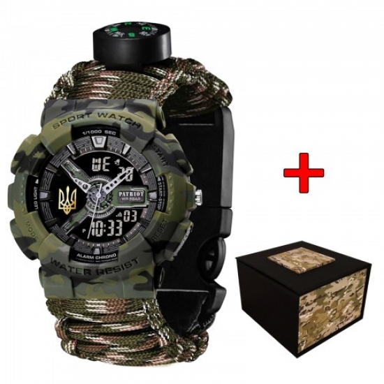 Годинник наручний Patriot 005 Тризуб золото Camo Green Паракордовий ремінець Camo Green + Коробка.