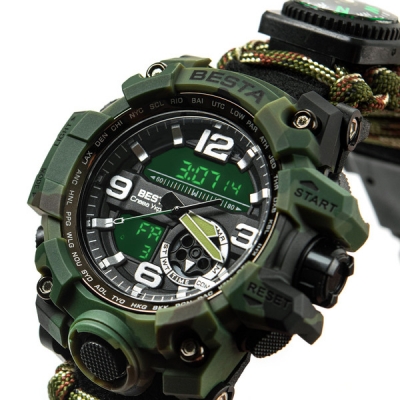 Чоловічий водостійкий спортивний тактичний з компасом годинник Besta Military с компасом